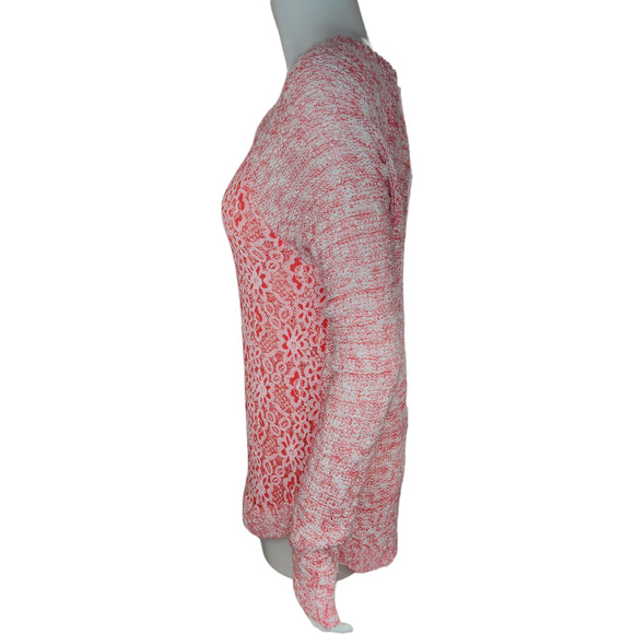 Cloud Chaser Size Large Pink White Open Knit Floral Lace Long Sleeve Sweater - Picture 6 of 13